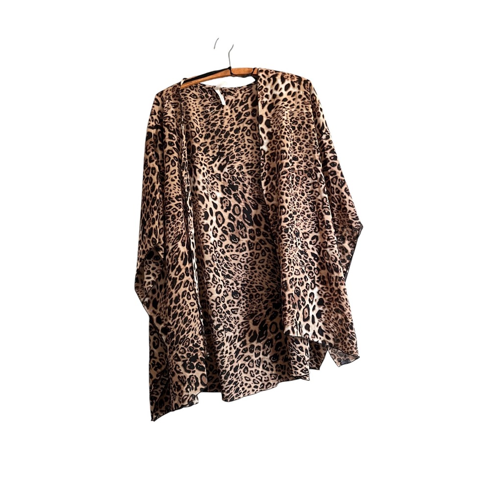 Truth NYC Kimono Women 1X/2X Brown Excellent Leopard Print Open Front Wrap